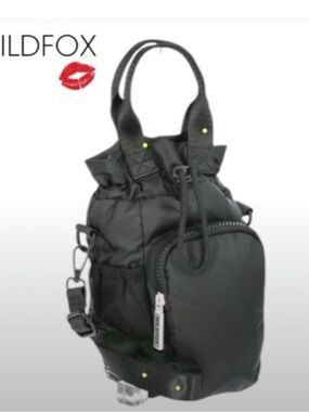 Wildfox Black Drawstring Backpack with Front Zip Pocket